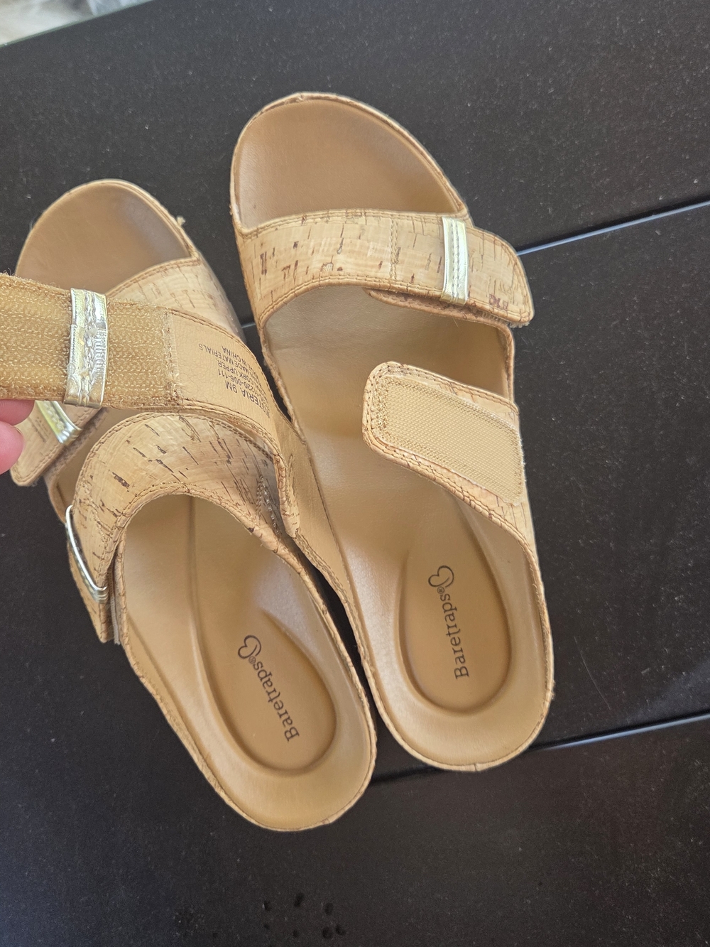 Baretraps Cork-Look Double Strap Slide Sandals - Tan - Picture 2 of 8